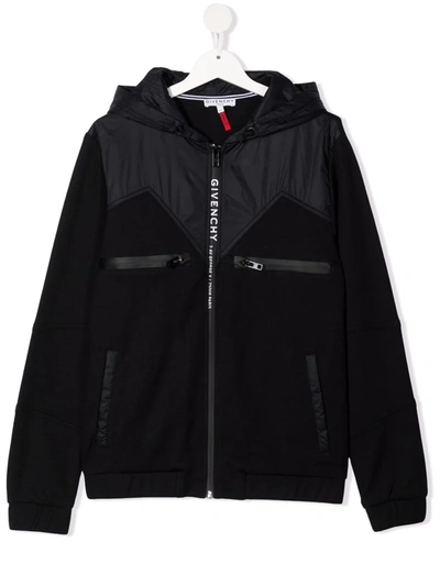 Shop Givenchy Logo-print Panelled Zip-up Hoodie In Black