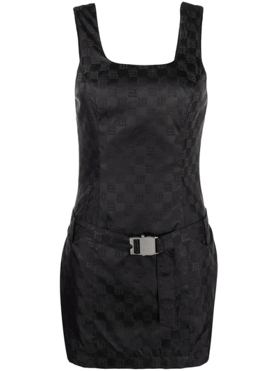 Misbhv Nylon Jacquard Mini Dress Black Nylon Short Dress With Monogram Motif In Black