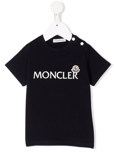 White T-shirt For Baby Kids With Logo In Blue