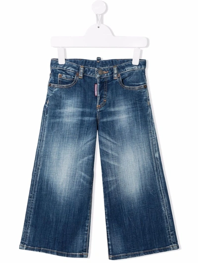 Dsquared2 Teen High-waist Wide-leg Jeans In Blue