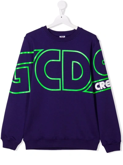 Shop Gcds Teen Logo Crew-neck Sweatshirt In Purple