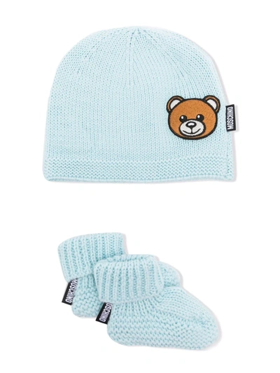 Shop Moschino Teddy Bear-embellished Beanie And Socks Set In Blue