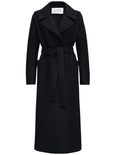 Shop Harris Wharf London Black Wool Long Coat With Belt