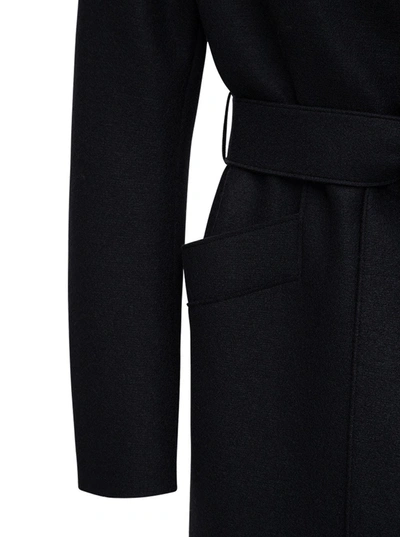 Shop Harris Wharf London Black Wool Long Coat With Belt
