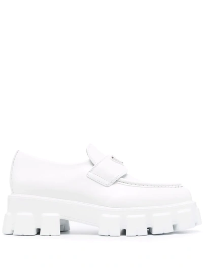 Shop Prada Monolith Platform Loafers In White