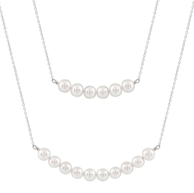 Shop Bella Pearl Layered Double Sterling Silver Pearl Necklace Nsr-302 In Silver Tone,white