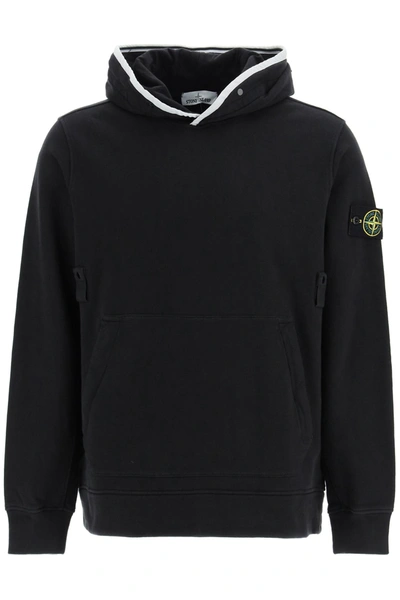 Stone Island Sweatshirt With Hoodie And Buttons In Black | ModeSens