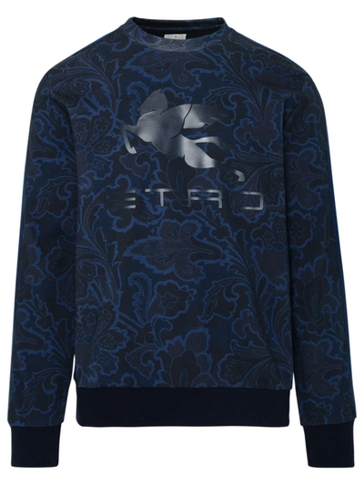 Shop Etro Blue Cotton Paisley Sweatshirt