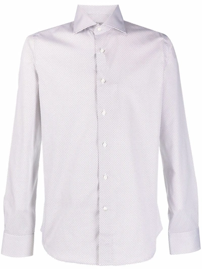 Shop Canali Spot-patterned Long-sleeve Shirt In White