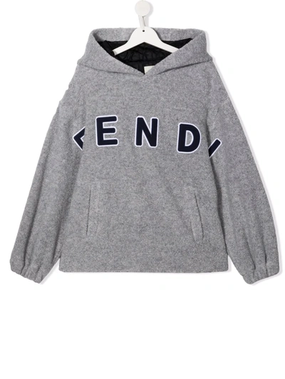 Shop Fendi Teen Logo-patch Towelling Hoodie In Grey