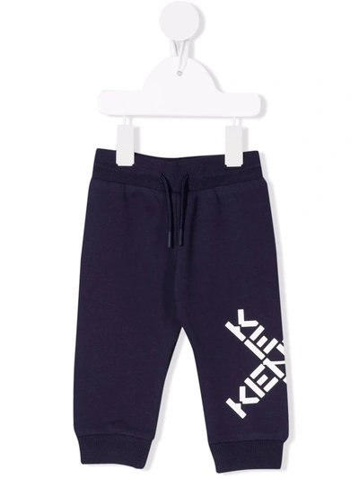 Shop Kenzo Logo-print Cotton Track Trousers In Blue