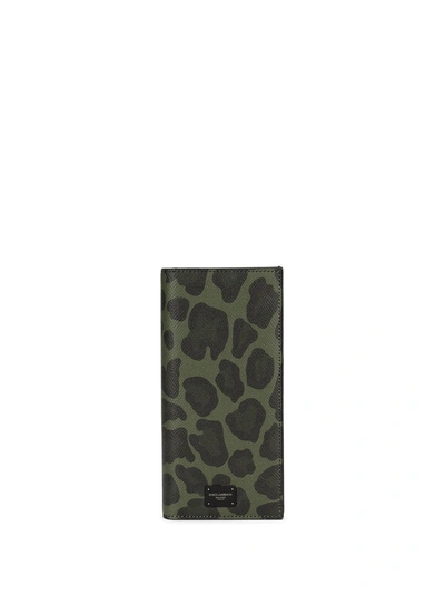 Shop Dolce & Gabbana Animal-print Bi-fold Wallet In Green