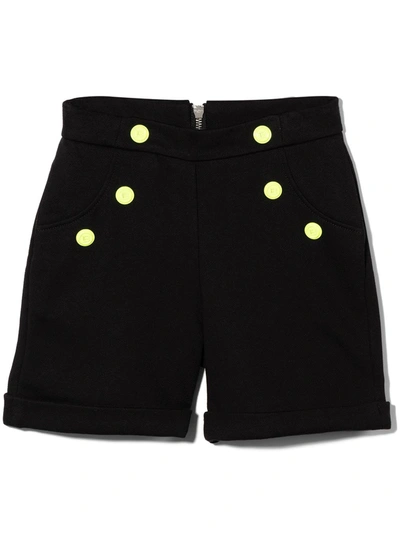 Balmain Yellow Decorative Button Shorts In 黑色