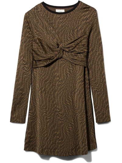 Shop Fendi Teen Ff Vertigo Twist-detail Dress In 褐色