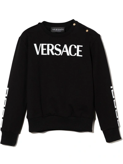 Shop Versace Logo Print Crew Neck Sweatshirt In 黑色