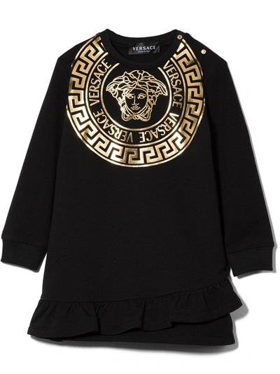 Shop Versace Medusa Graphic Print Sweatshirt Dress In 黑色
