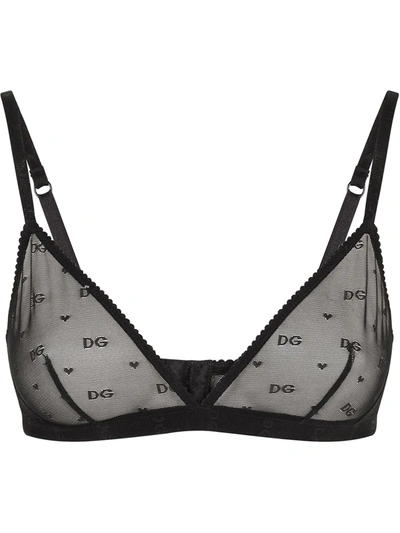 Shop Dolce & Gabbana Jacquard Tulle Triangle Bra In Black