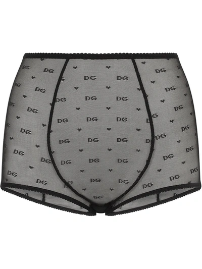 Shop Dolce & Gabbana High-waisted Jacquard Briefs In Black