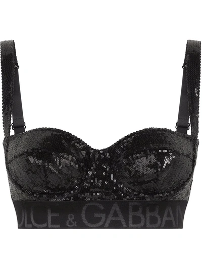 Shop Dolce & Gabbana Logo-underband Balconette Bra In Black