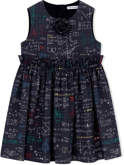 Shop Dolce & Gabbana Algebra-print Cotton Dress In Blue