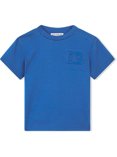 Shop Dolce & Gabbana Embossed-logo Cotton T-shirt In Blue