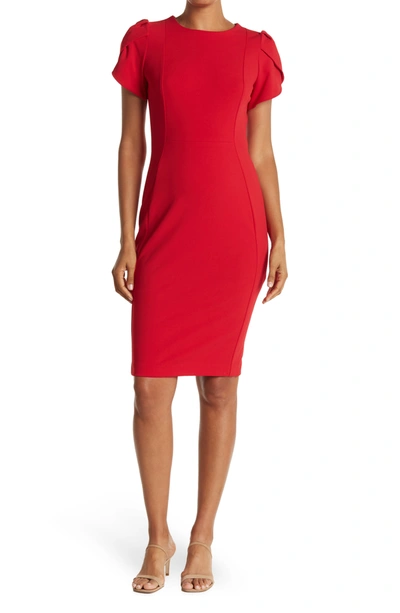 Shop Calvin Klein Tulip Sleeve Sheath Dress In Red