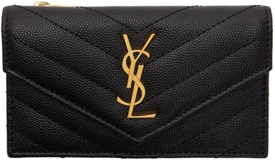 Saint Laurent Black Monogram Fragments Flap Card Holder In Nero | ModeSens