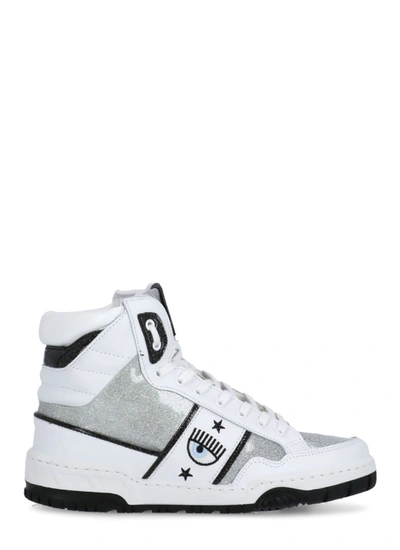 Shop Chiara Ferragni Glittered High Top Cf-1 Sneaker In Silver-white