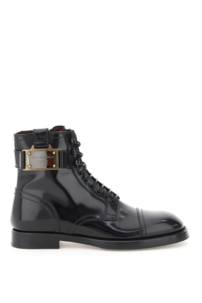 Shop Dolce & Gabbana Brushed Calfskin Ankle Boot In Nero (black)