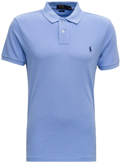 Shop Polo Ralph Lauren Ligh Blue Cotton Polo Shirt With Logo