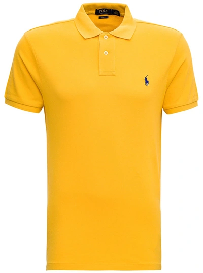 Shop Polo Ralph Lauren Yellow Cotton Polo Shirt With Logo In Metallic
