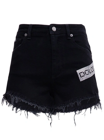 Shop Dolce & Gabbana Denim Shorts With Logo In Black
