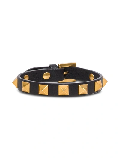 Shop Valentino Black Leather Bracelet With Studs