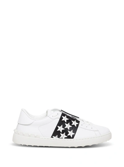 Shop Valentino Open Leather Sneakers With Star Detail In White