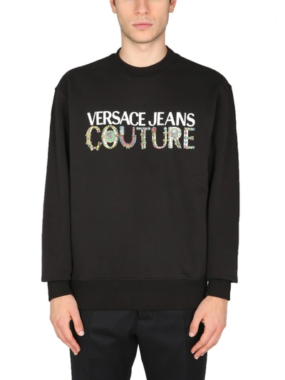 Shop Versace Jeans Couture Sweatshirt With Bijoux Logo In Nero