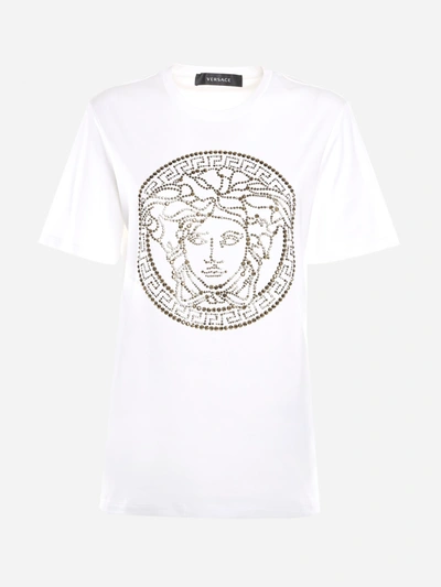 Shop Versace Cotton T-shirt With Jellyfish Head Motif In White
