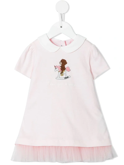 Shop Fendi Slogan-embroidered Cotton Dress In Pink
