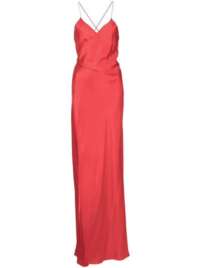 Shop Michelle Mason Cross-strap Silk Wrap Gown In Rot