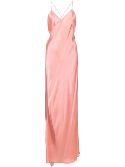Shop Michelle Mason Cross-strap Silk Wrap Gown In Orange
