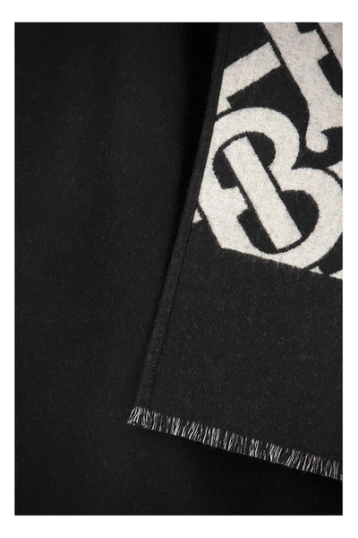 Shop Burberry Solid - Wool Cape With Jacquard Monogram Pattern In Black