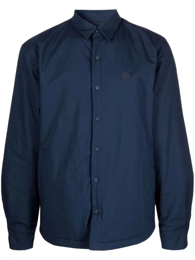 Shop Kenzo Blue Tiger Applique Shirt-jacket