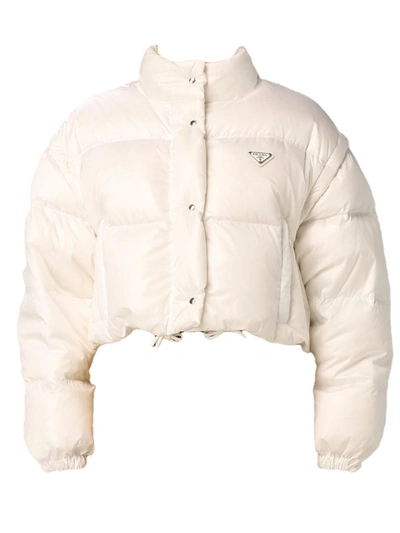 Prada Cropped Down Jacket In White Nylon | ModeSens