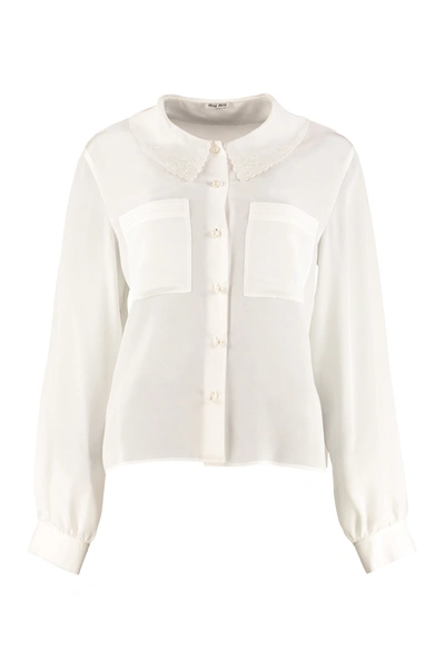 Shop Miu Miu Crepe Chest Pocket Shirt In White