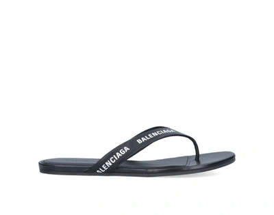 Shop Balenciaga Logo Strap Thong Sandals In Black