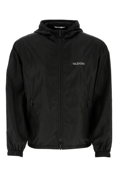 Shop Valentino Logo Print Hooded Jacket In Black