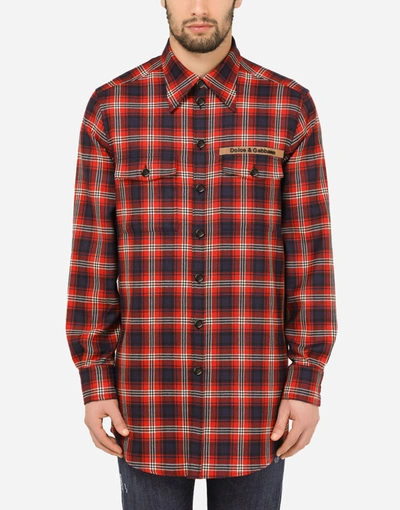 Shop Dolce & Gabbana Wool Patchwork Shirt With Patch In Multicolor