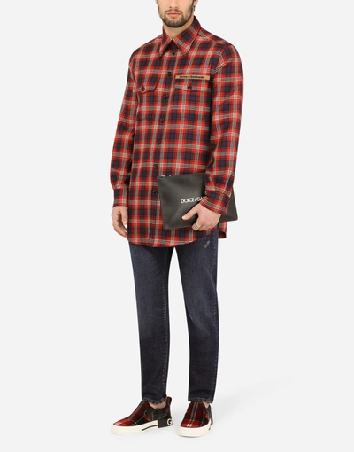 Shop Dolce & Gabbana Wool Patchwork Shirt With Patch In Multicolor