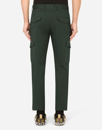 Shop Dolce & Gabbana Stretch Cotton Cargo Pants With Patch Embellishment In Green