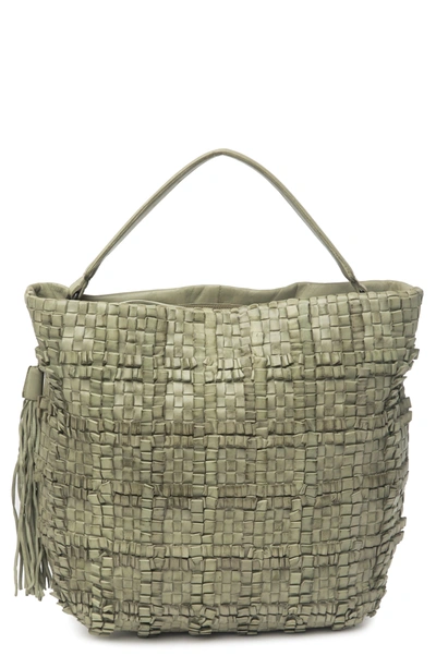 Shop Hobo Score Woven Leather Tote Bag In Desert Sage