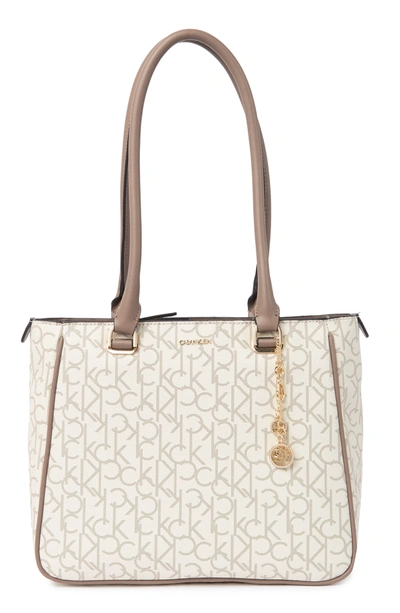 Shop Calvin Klein Marybelle Mini Text Logo Tote In Vanilla Mu